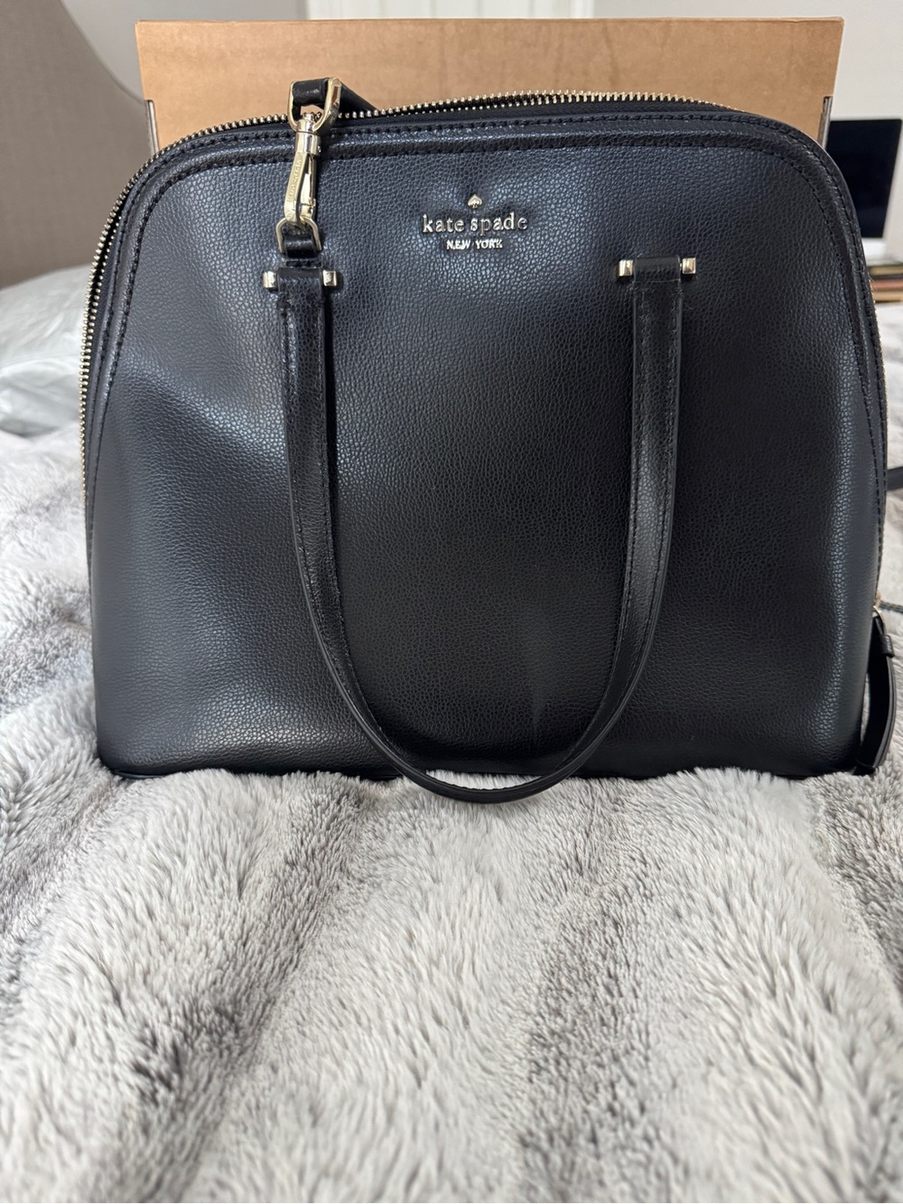kate spade Black Pebbled Leather Dome Satchel with Gold Hardware
